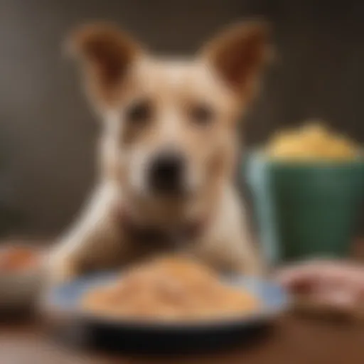A bowl of bland rice and boiled chicken for a dog with diarrhea