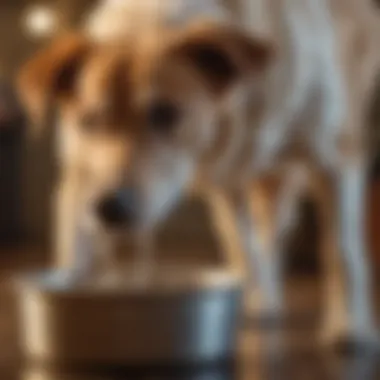 A dog drinking water from a bowl, emphasizing the importance of hydration during gastrointestinal distress