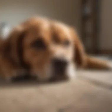 Calm dog resting after diarrhea treatment