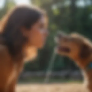 A pet owner providing water to a dog