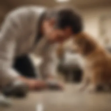 A veterinarian examining a dog