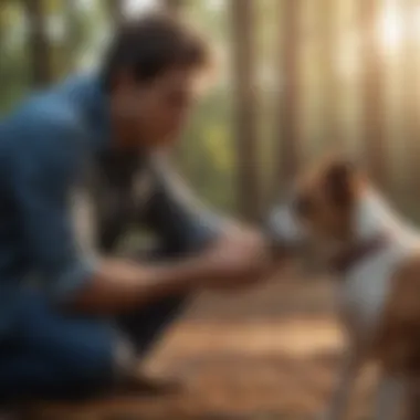 A concerned pet owner observing their dog showing signs of illness