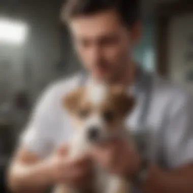 A veterinarian examining a puppy