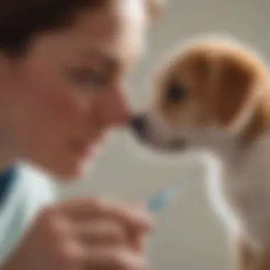 Close-up of a veterinarian examining a puppy