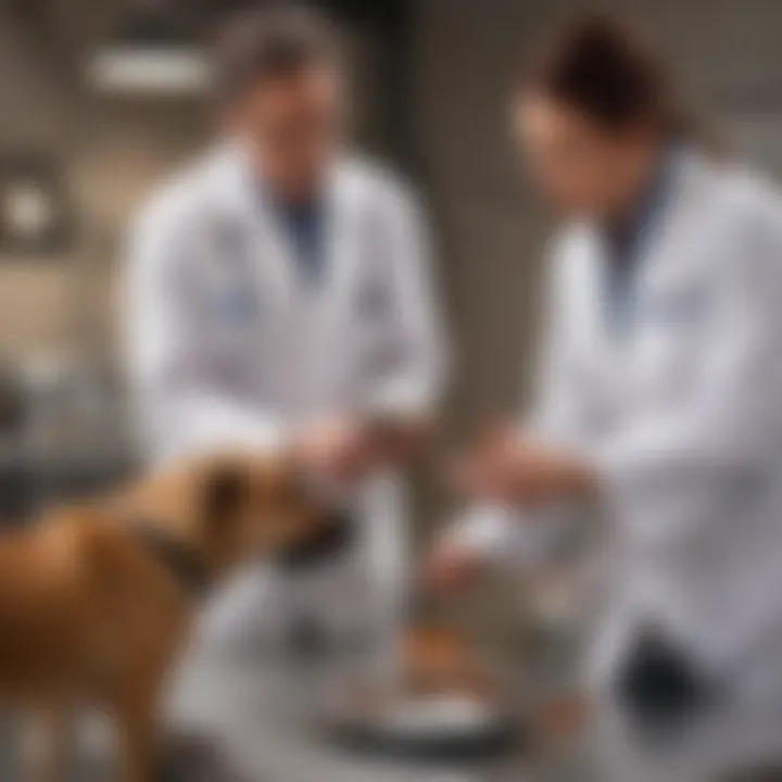 Veterinary professional consulting a pet owner about dog diarrhea