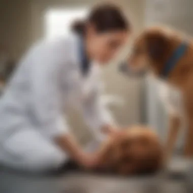 Veterinarian examining a dog with vomiting issues