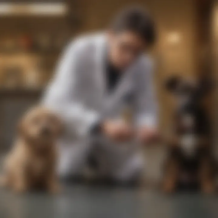 A veterinarian examining a dog for health problems