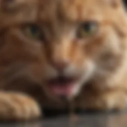 A close-up view of a cat receiving a worm shot